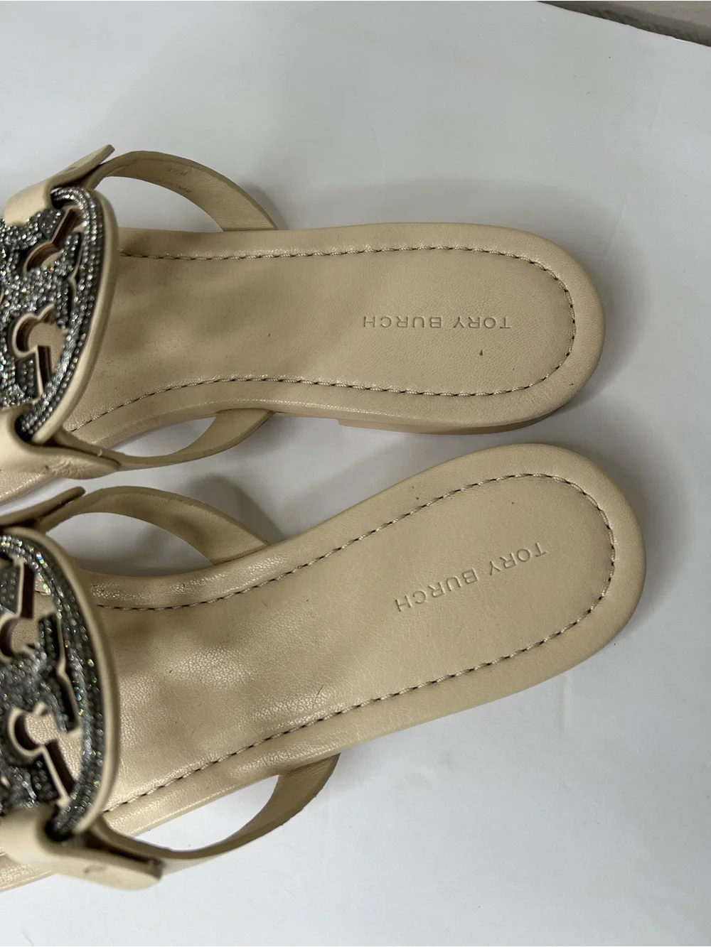 Tory Burch Miller Pavé Leather Sandals in New Cream new without box